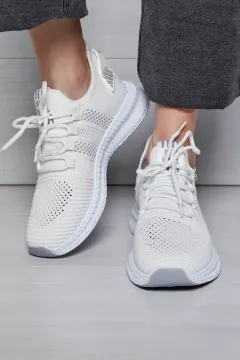 Bağcıklı Kadın Triko Spor Ayakkabı Beyaz