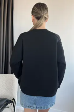 Bisiklet Yaka Oversize Kadın Sweatshirt Siyah