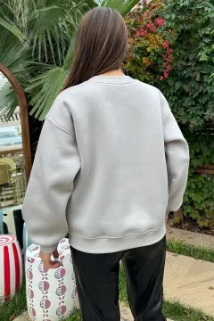 Gül Detaylı Şardonlu Sweatshirt Gri