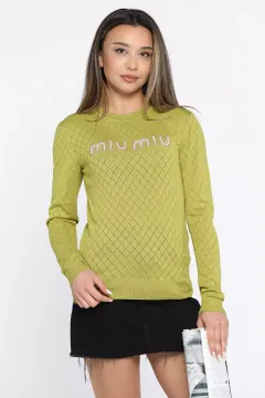 İncili Kadın Triko Bluz Yağyeşili