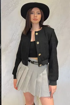 Kadın Astarlı Crop Top Ceket Siyah