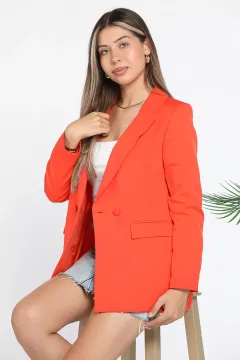 Kadın Astarlı Düğmeli Blazer Ceket Orange