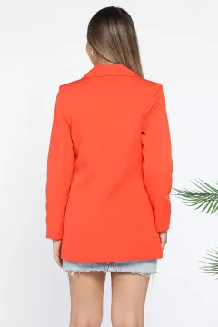 Kadın Astarlı Düğmeli Blazer Ceket Orange