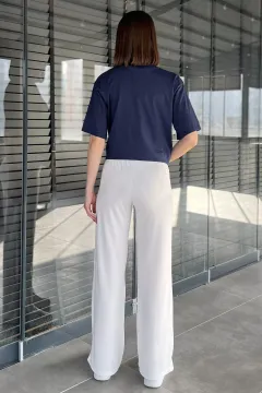 Kadın Bel Lastikli Modal Kumaş Pantolon Krem