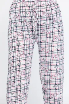 Kadın Beli Lastikli Desenli Pijama Altı Pembe