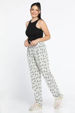 Kadın Beli Lastikli Desenli Pijama Altı Açıkmint