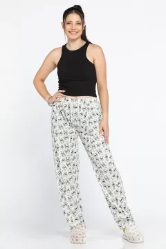 Kadın Beli Lastikli Desenli Pijama Altı Açıkmint