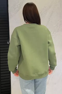 Kadın Bisiklet Yaka Aplikeli Sweatshirt (aplike Ayılar Farklı Gelebilir) Haki