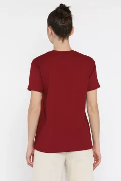 Kadın Bisiklet Yaka Basic Tişört Bordo