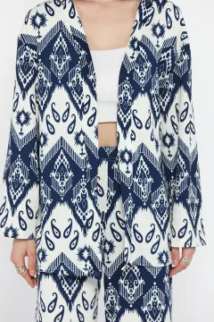 Kadın Desenli Kimono Pantolon İkili Takım Kremsaks