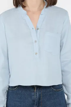 Kadın Hakim Yaka Tek Cepli Gömlek Bluz Açıkmavi