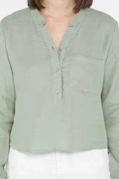 Kadın Hakim Yaka Tek Cepli Gömlek Bluz Haki