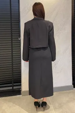 Kadın Kemer Detaylı Astarlı Crop Top Blazer Ceket Siyah