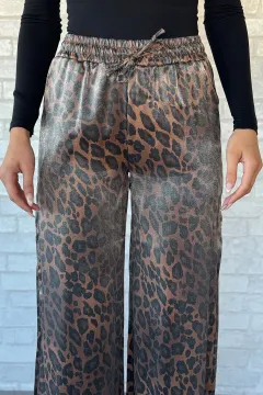 Kadın Leopar Desen Bol Paça Pantolon Leopar Desen