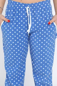 Kadın Puantiyeli Polar Pijama Altı Mavi