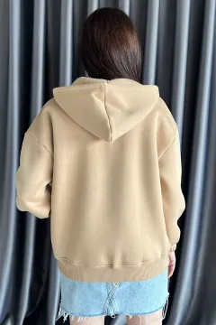 Kadın Şardonlu Kanguru Cepli Düğme Detaylı Sweatshirt Bisküvi