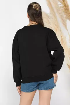 Kadın Şardonlu Üç İplik Sweatshirt Siyah