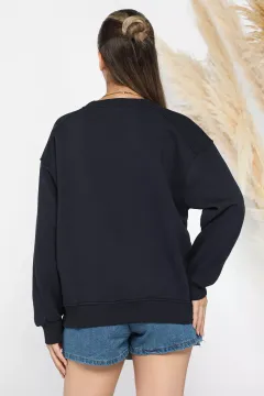 Kadın Şardonlu Üç İplik Sweatshirt Lacivert