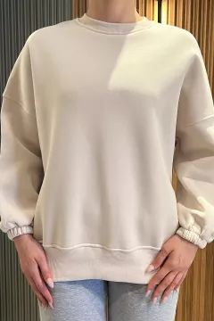 Kadın Şardonlu Üç İplik Sweatshirt K.bej