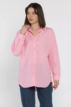 Kadın Uzun Kol Basic Gömlek Pembe