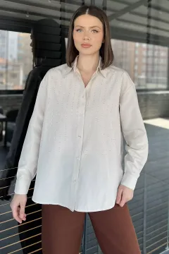 Kadın Uzun Kol Taşlı Gömlek Taş
