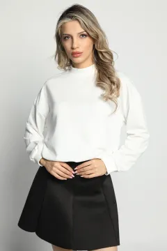 Kadın Yarım Balıkçı Yaka 2 İp Sweatshirt Ekru