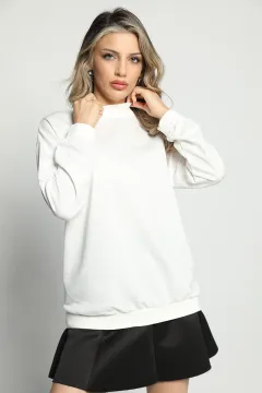 Kadın Yarım Balıkçı Yaka 2 İp Sweatshirt Ekru