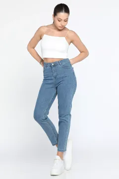 Kadın Yüksek Bel Jeans Pantolon Mavi