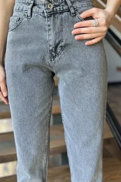 Kadın Yüksek Bel Mom Jeans Kot Pantolon Antrasit
