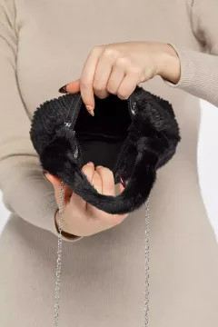 Kadın Zincir Askılı Peluş Çanta Siyah