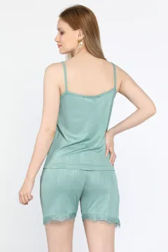 Kendinden Desenli Şortlu Kadın Pijama Takımı Mint