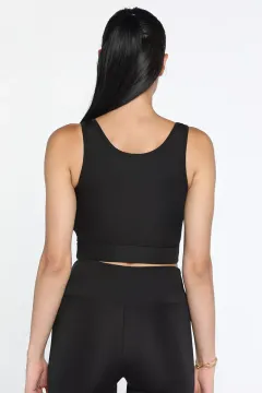 Likralı Sıkılaştırıcı Kadın Crop Top Büstiyer Siyah