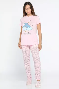 Baskılı Pijama Takımı Pembe