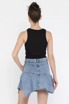Volanlı Jean Kot Etek Buzmavisi