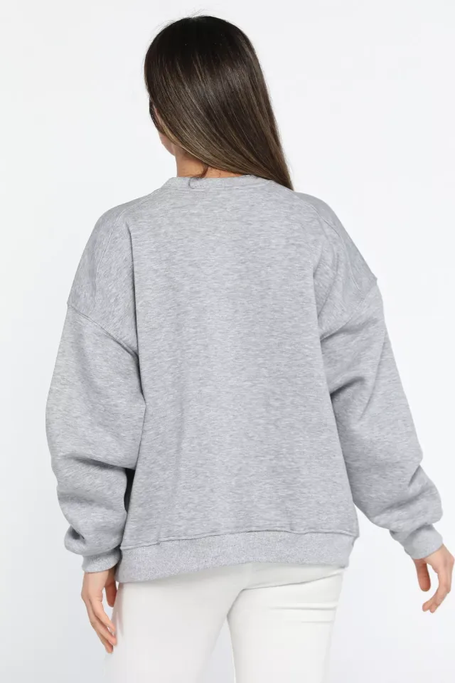 Bisiklet Yaka Oversize Kadın Sweatshirt Gri