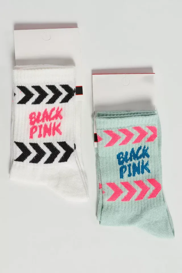 Black Pink Baskılı Kadın İkili Kolej Çorap (renkler Farklı Gelebilir.) Beyazmint