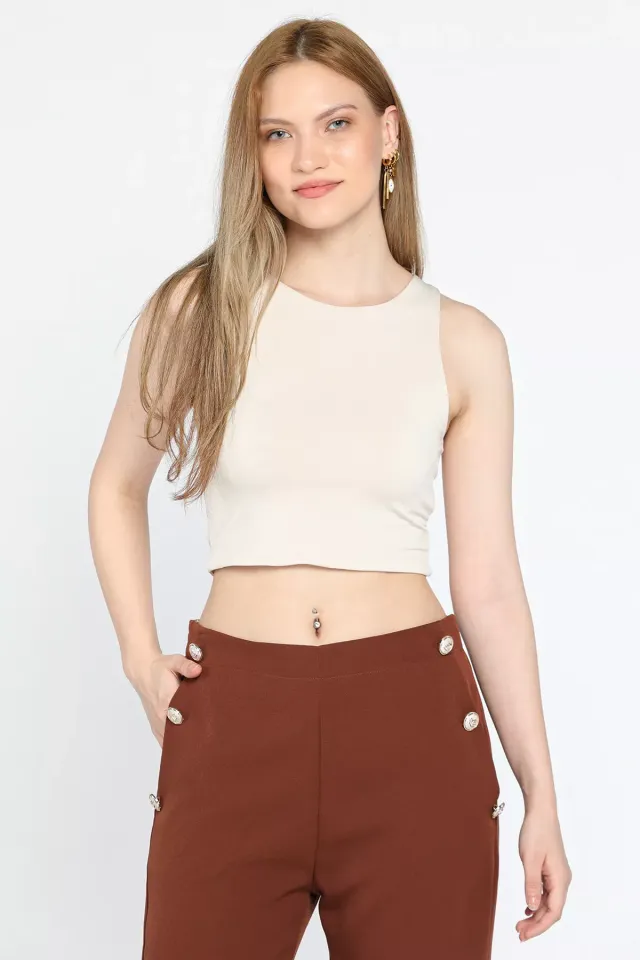 Crop Top Kadın Atlet Taş