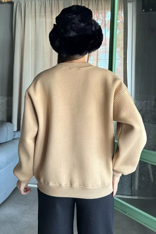 Gül Detaylı Şardonlu Sweatshirt Bisküvi