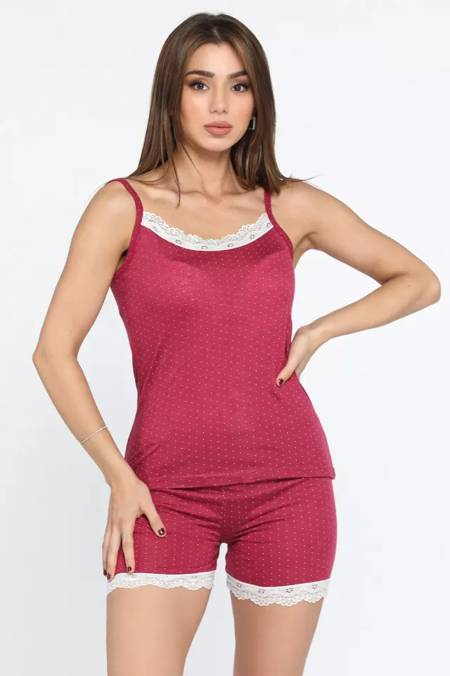 İp Askılı Şortlu Pijama Takımı Bordo