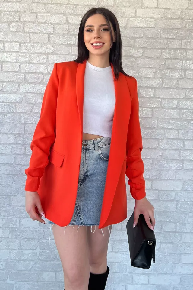 Kadın Astarlı Kol Büzgü Detaylı Blazer Ceket Orange