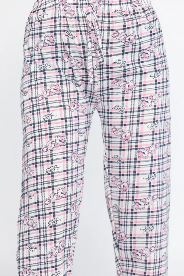 Kadın Beli Lastikli Desenli Pijama Altı Pembe