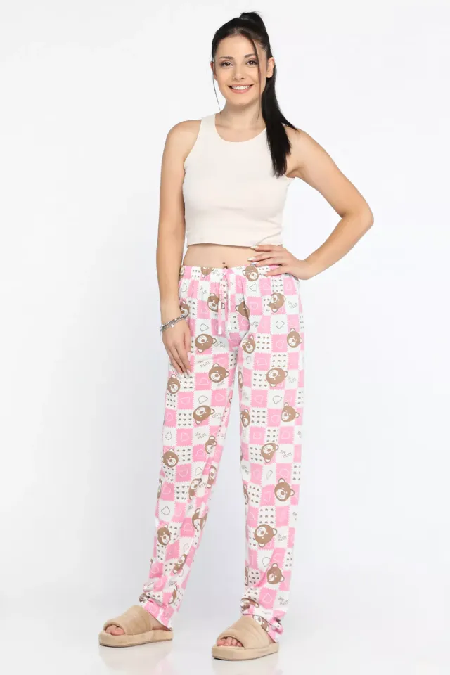 Kadın Beli Lastikli Desenli Pijama Altı Pembe