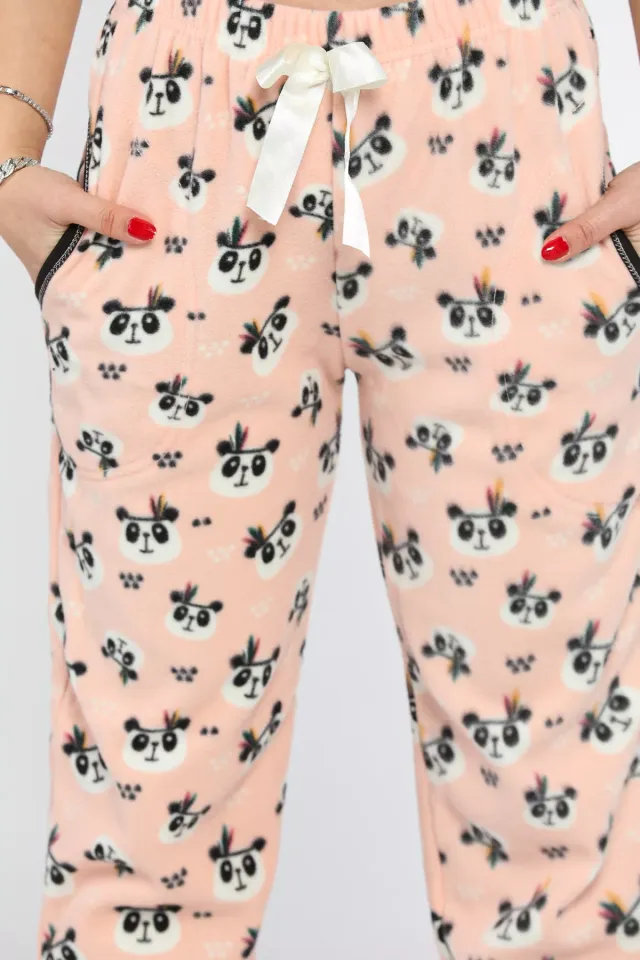 Kadın Desenli Polar Pijama Altı Somon