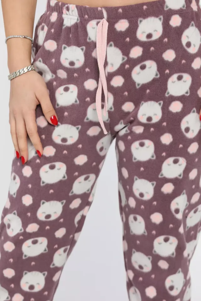 Kadın Desenli Polar Pijama Altı A.mürdüm