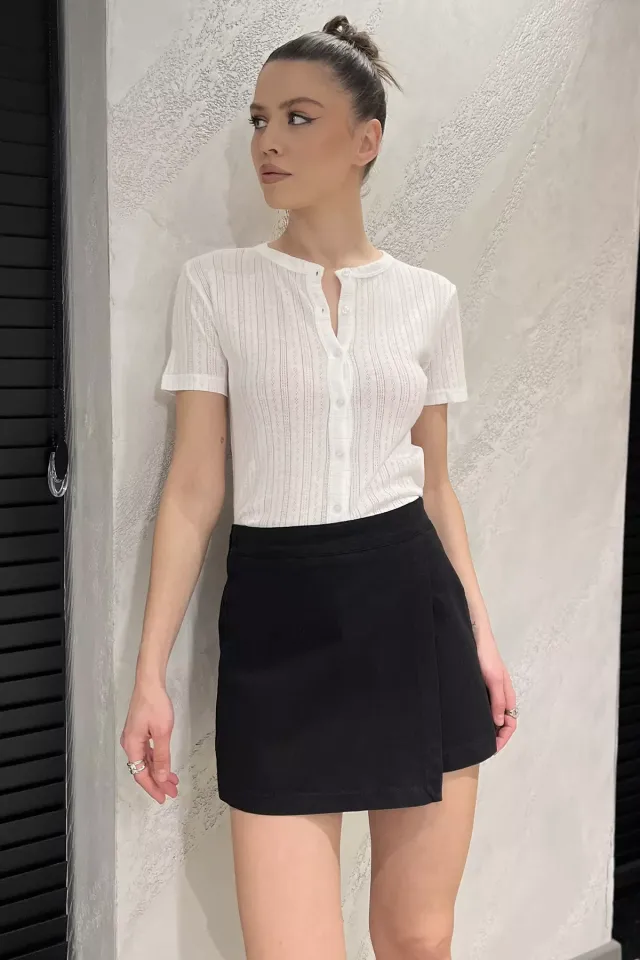 Kadın Fermuarlı Bel Lastikli Gabardin Şort Etek Siyah
