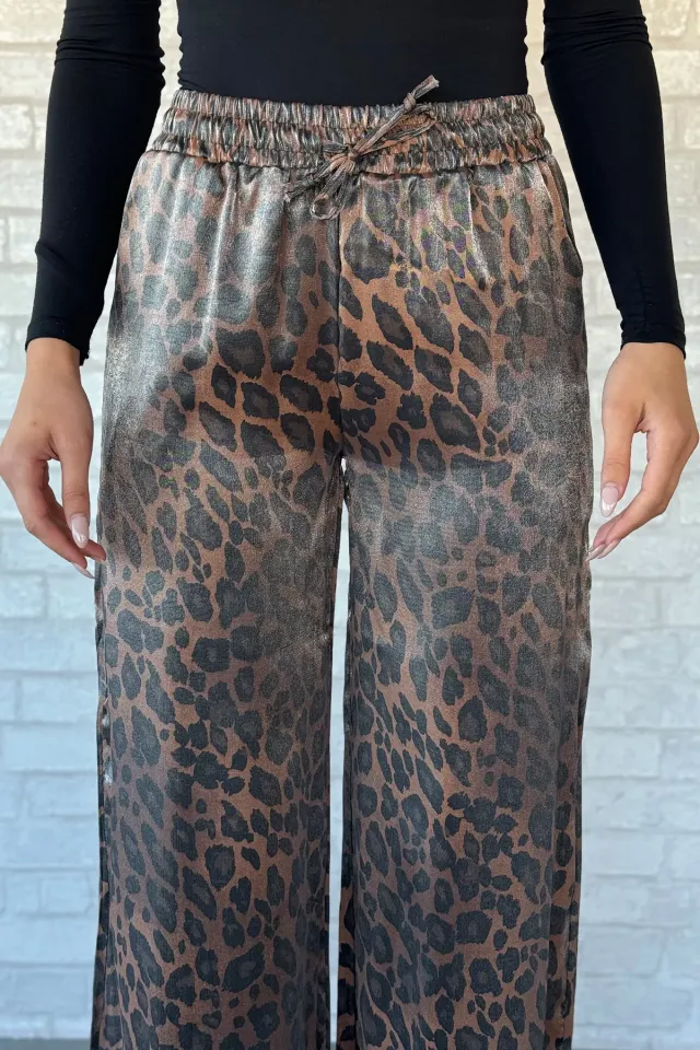 Kadın Leopar Desen Bol Paça Pantolon Leopar Desen