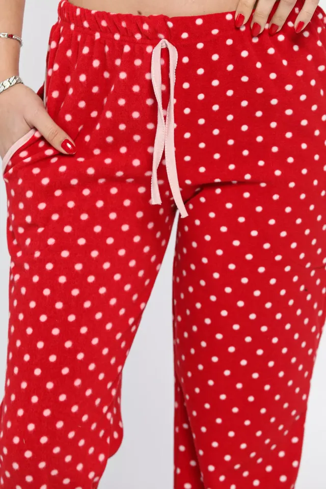 Kadın Puantiyeli Polar Pijama Altı Kırmızı