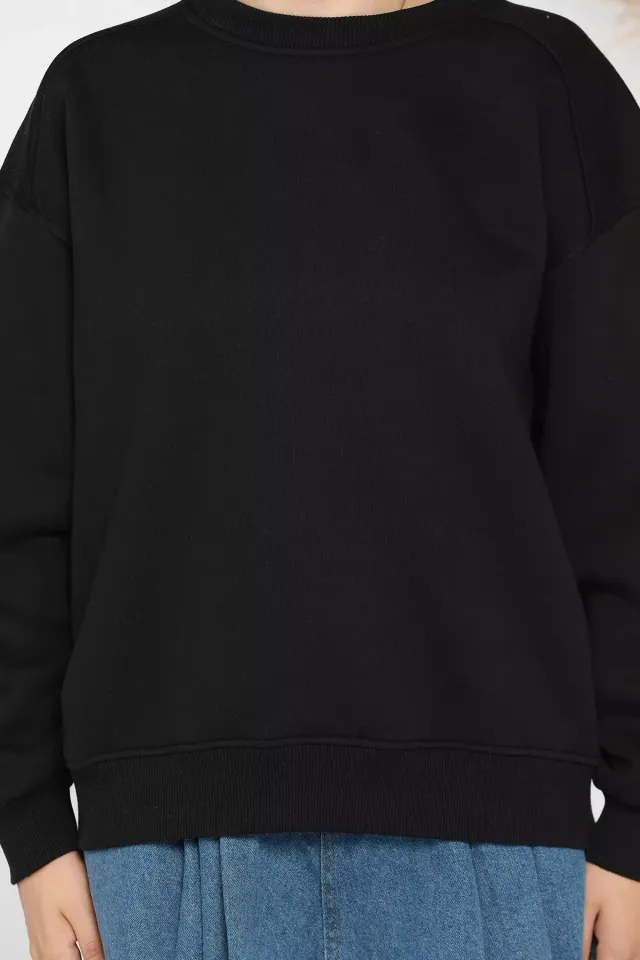 Kadın Şardonlu Üç İplik Sweatshirt Siyah