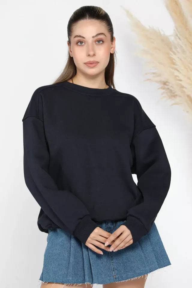 Kadın Şardonlu Üç İplik Sweatshirt Lacivert