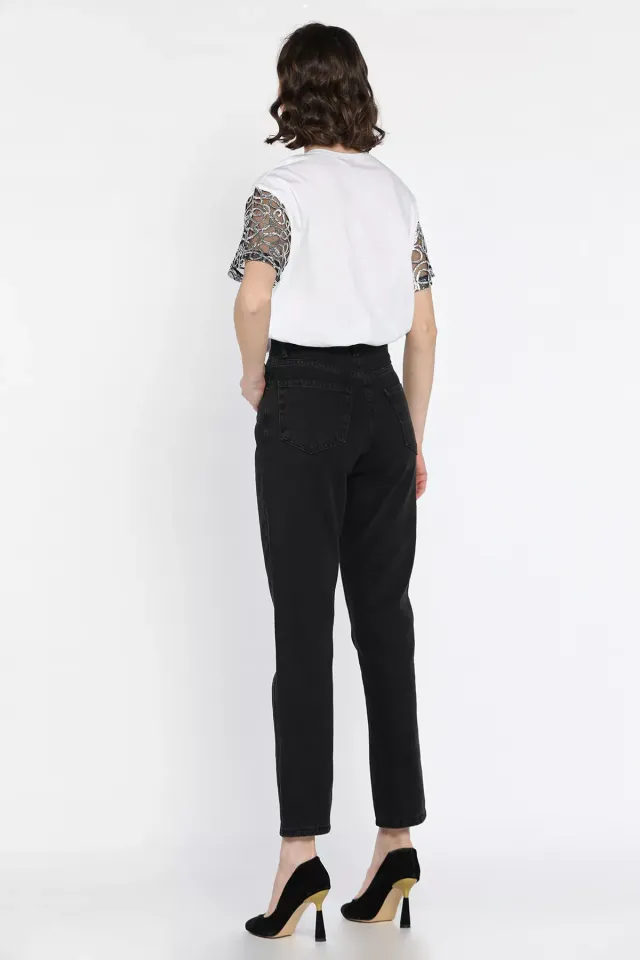 Kadın Yüksek Bel Mom Jeans Kot Pantolon Siyah